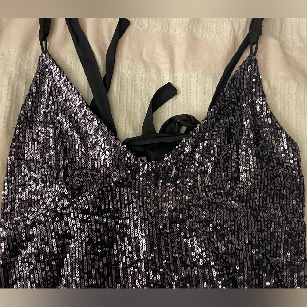 Free People Sequin Mini Dress with Adjustable Straps and Tie Back